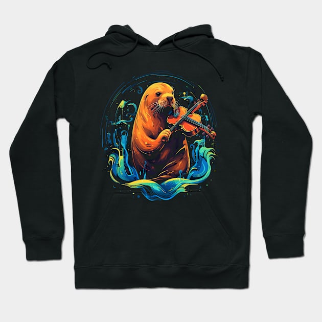 Sea Lion Playing Violin Hoodie by JH Mart